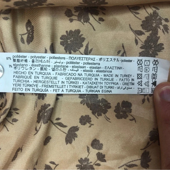 Zara Long Sleeve Floral Satin Crop Top | Brown and Tan | Size S - Picture 6 of 7